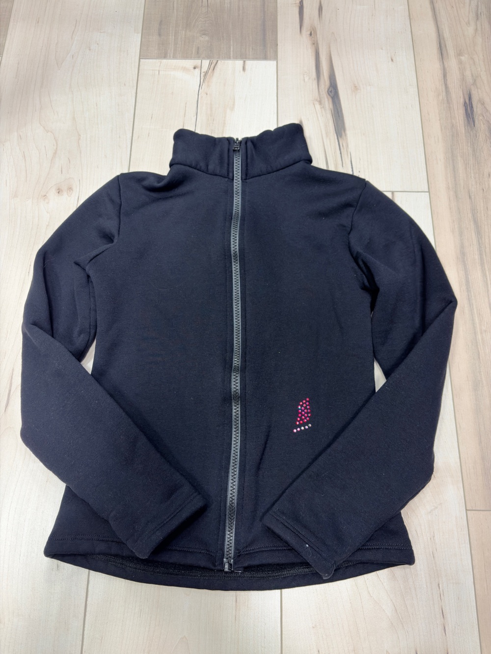 Kids Black Bomber Jacket with pink and blue crystal design for figure ice skatin